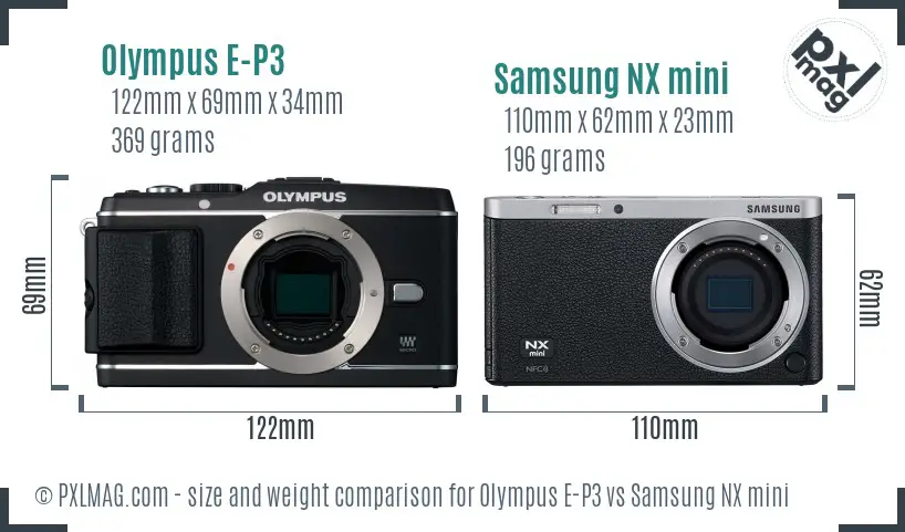 Olympus E-P3 vs Samsung NX mini size comparison
