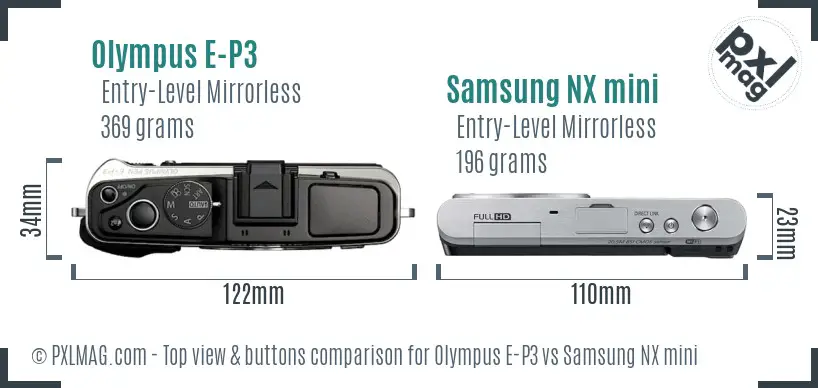 Olympus E-P3 vs Samsung NX mini top view buttons comparison