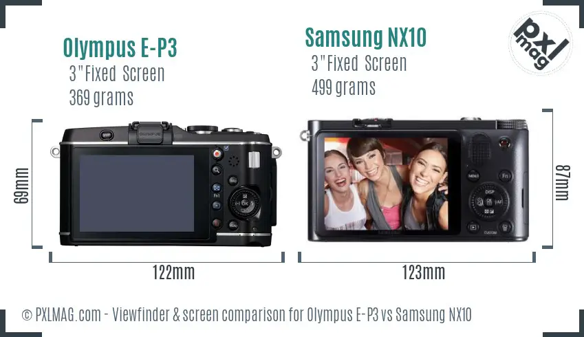 Olympus E-P3 vs Samsung NX10 Screen and Viewfinder comparison