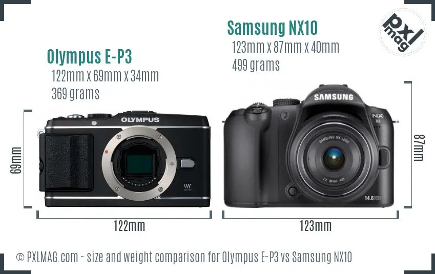 Olympus E-P3 vs Samsung NX10 size comparison