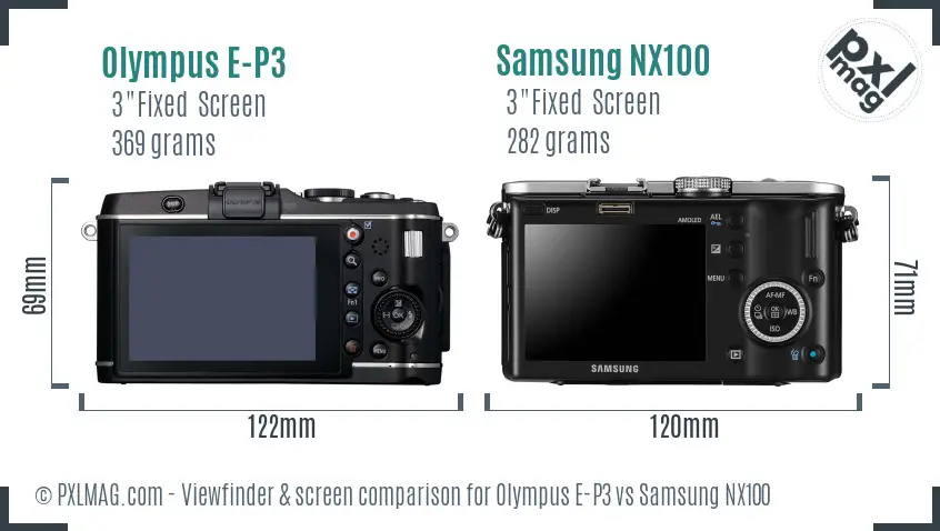 Olympus E-P3 vs Samsung NX100 Screen and Viewfinder comparison