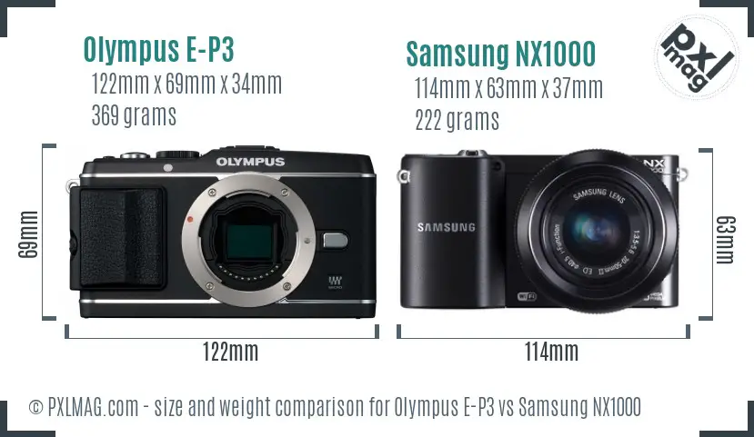 Olympus E-P3 vs Samsung NX1000 size comparison