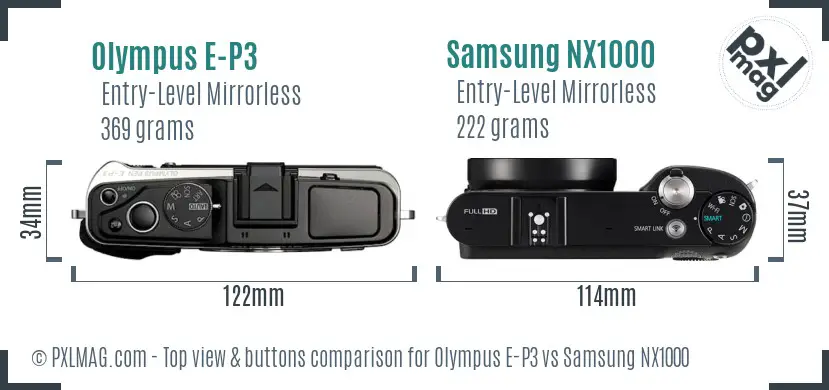 Olympus E-P3 vs Samsung NX1000 top view buttons comparison