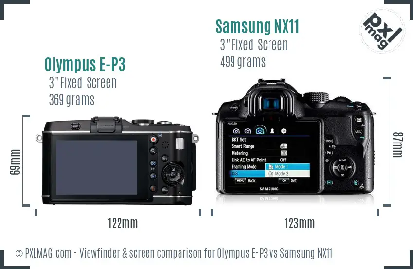Olympus E-P3 vs Samsung NX11 Screen and Viewfinder comparison