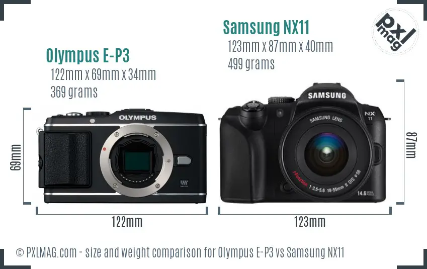 Olympus E-P3 vs Samsung NX11 size comparison