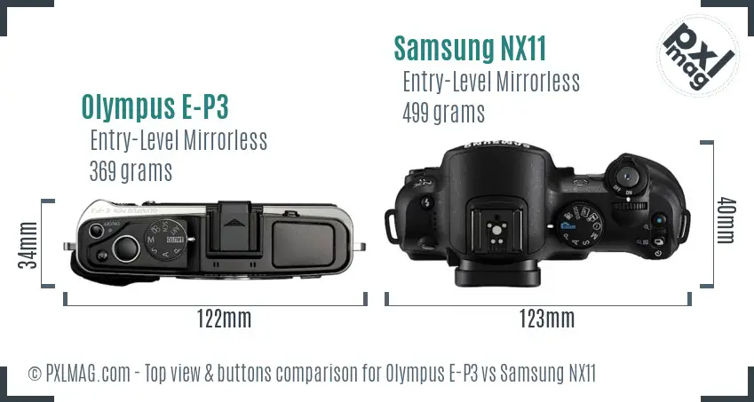 Olympus E-P3 vs Samsung NX11 top view buttons comparison