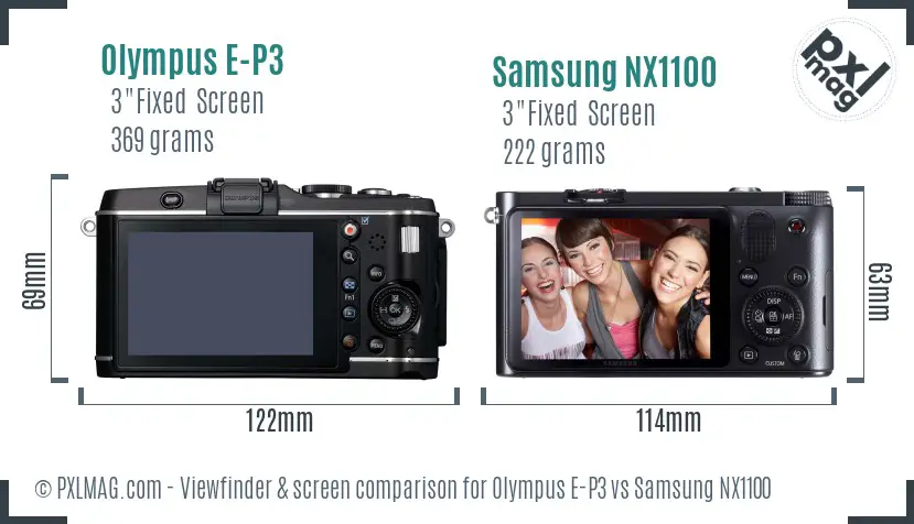 Olympus E-P3 vs Samsung NX1100 Screen and Viewfinder comparison