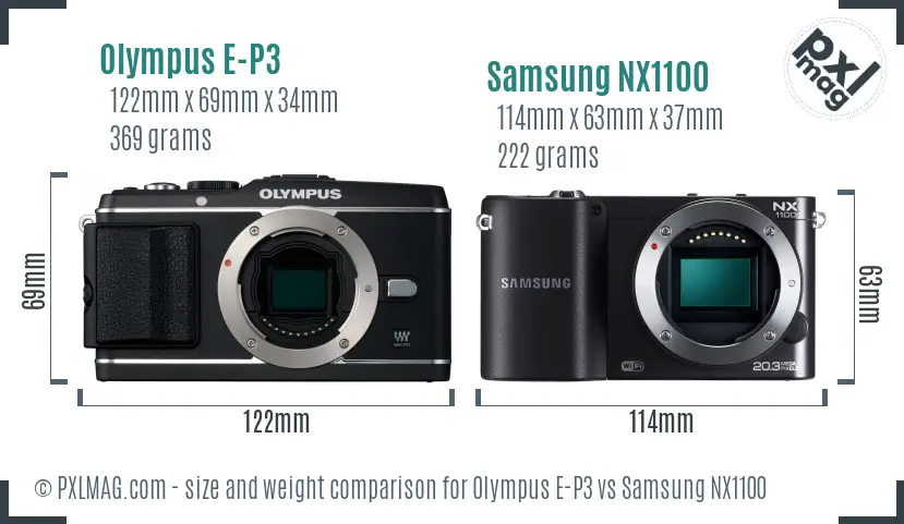 Olympus E-P3 vs Samsung NX1100 size comparison