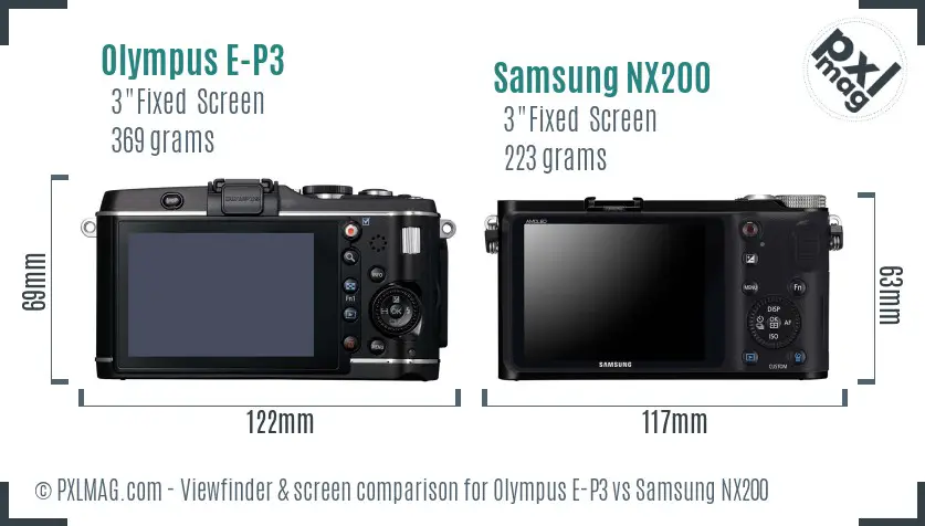 Olympus E-P3 vs Samsung NX200 Screen and Viewfinder comparison