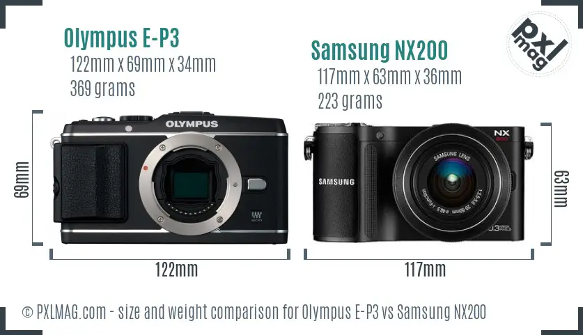 Olympus E-P3 vs Samsung NX200 size comparison