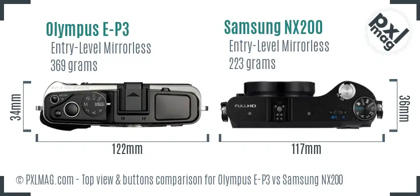 Olympus E-P3 vs Samsung NX200 top view buttons comparison