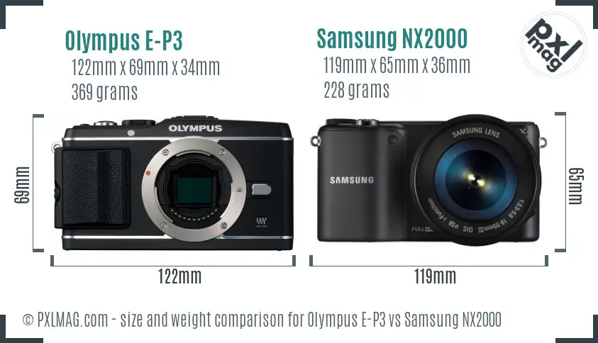Olympus E-P3 vs Samsung NX2000 size comparison