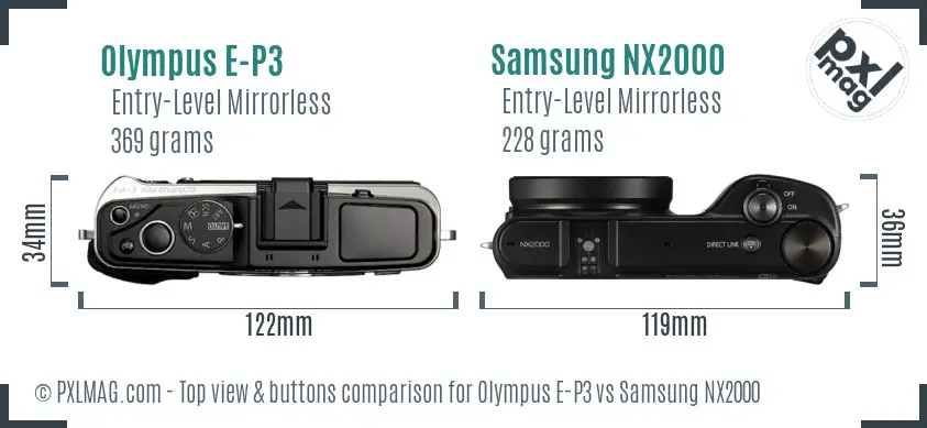 Olympus E-P3 vs Samsung NX2000 top view buttons comparison