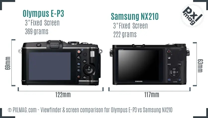 Olympus E-P3 vs Samsung NX210 Screen and Viewfinder comparison