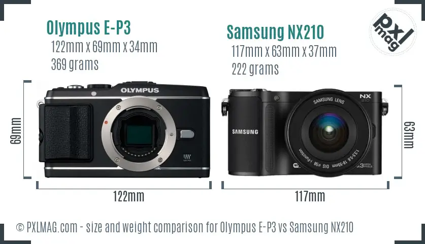 Olympus E-P3 vs Samsung NX210 size comparison