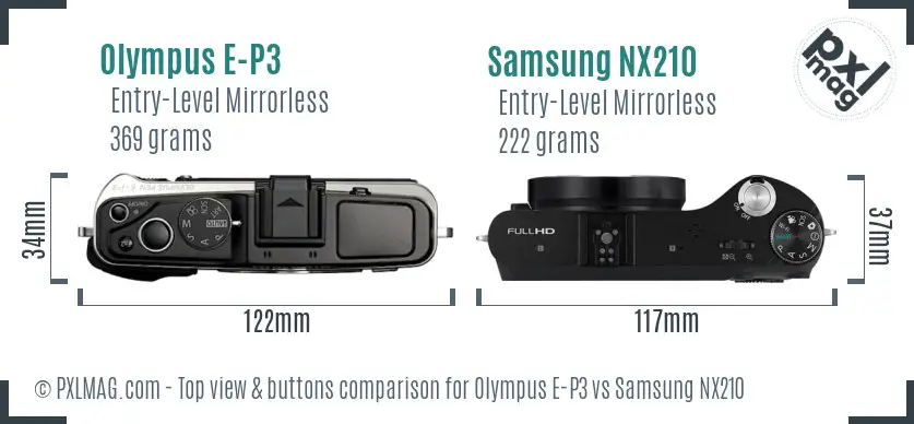 Olympus E-P3 vs Samsung NX210 top view buttons comparison