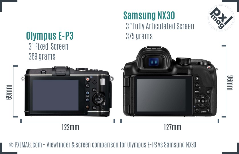 Olympus E-P3 vs Samsung NX30 Screen and Viewfinder comparison