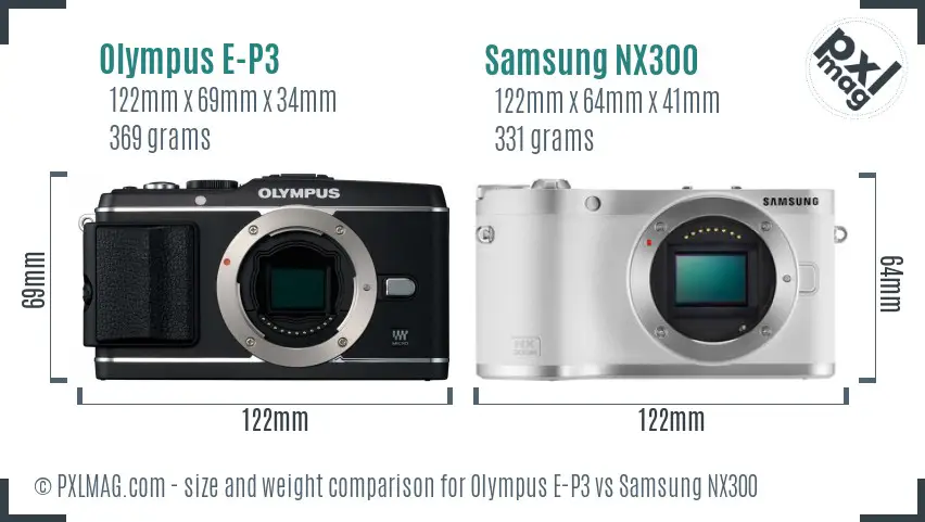 Olympus E-P3 vs Samsung NX300 size comparison