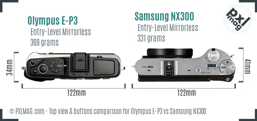 Olympus E-P3 vs Samsung NX300 top view buttons comparison