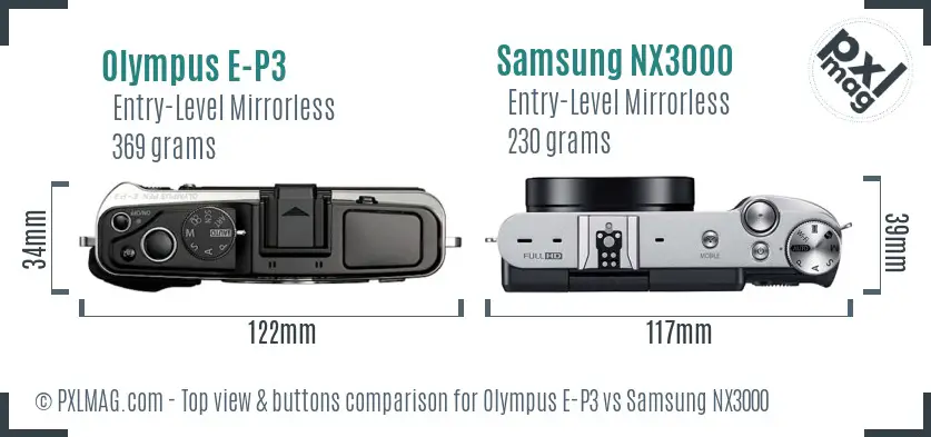 Olympus E-P3 vs Samsung NX3000 top view buttons comparison Olympus E-P3 vs Samsung NX3000 top view buttons comparison