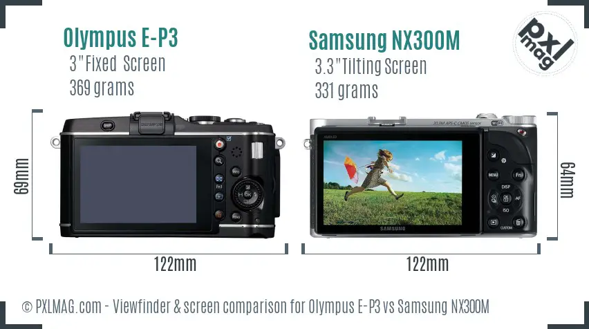 Olympus E-P3 vs Samsung NX300M Screen and Viewfinder comparison