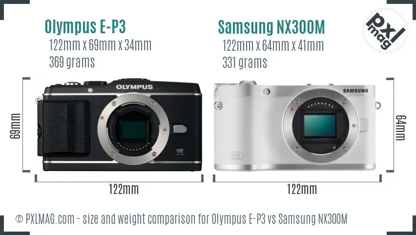 Olympus E-P3 vs Samsung NX300M size comparison