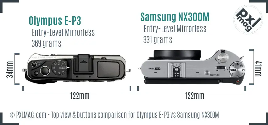 Olympus E-P3 vs Samsung NX300M top view buttons comparison