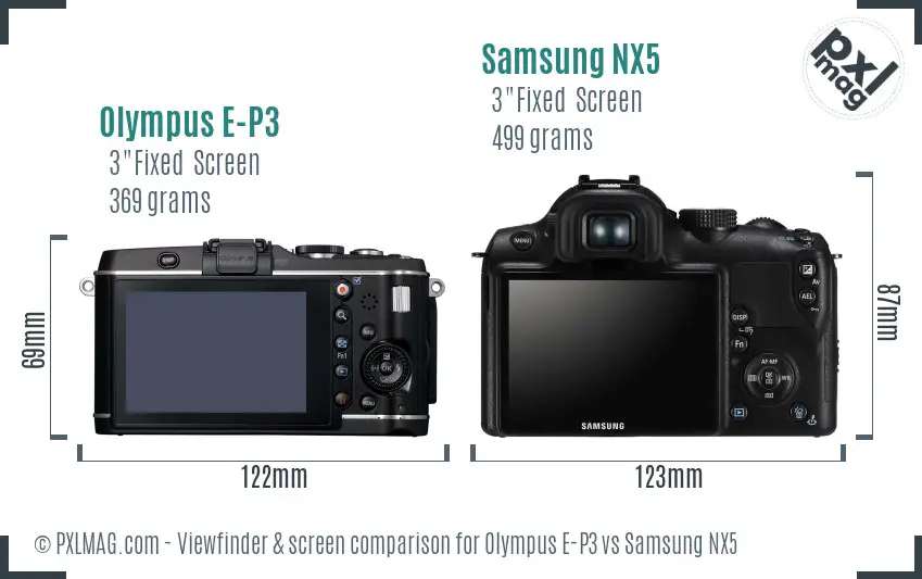 Olympus E-P3 vs Samsung NX5 Screen and Viewfinder comparison
