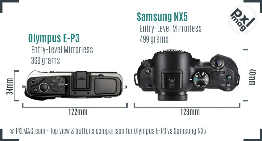 Olympus E-P3 vs Samsung NX5 top view buttons comparison