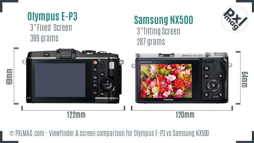Olympus E-P3 vs Samsung NX500 Screen and Viewfinder comparison