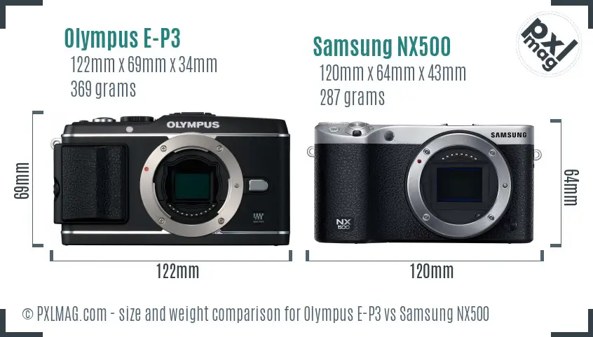 Olympus E-P3 vs Samsung NX500 size comparison