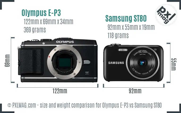 Olympus E-P3 vs Samsung ST80 size comparison
