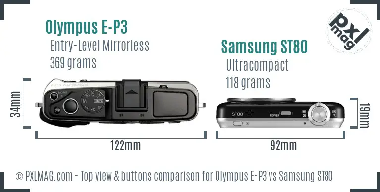 Olympus E-P3 vs Samsung ST80 top view buttons comparison