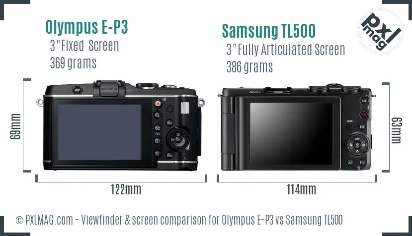 Olympus E-P3 vs Samsung TL500 Screen and Viewfinder comparison