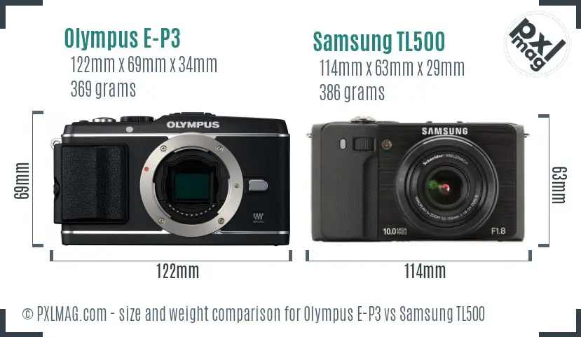 Olympus E-P3 vs Samsung TL500 size comparison