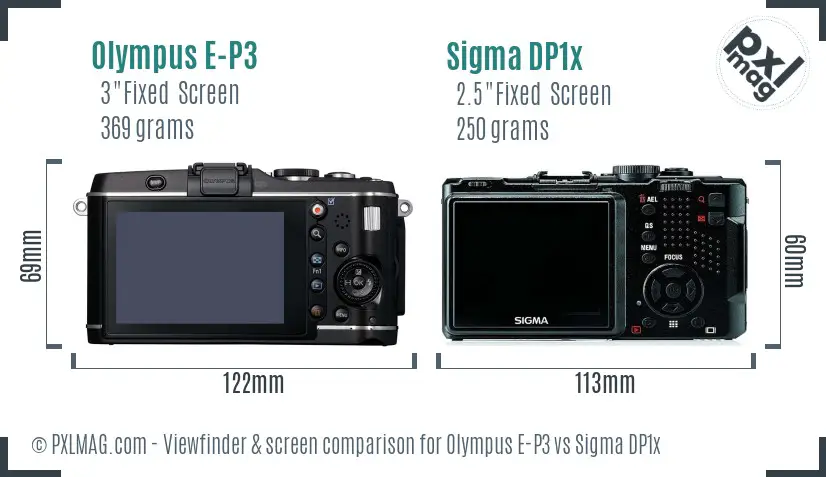 Olympus E-P3 vs Sigma DP1x Screen and Viewfinder comparison
