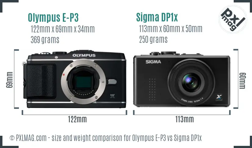 Olympus E-P3 vs Sigma DP1x size comparison