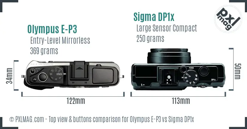 Olympus E-P3 vs Sigma DP1x top view buttons comparison