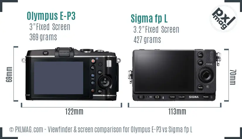 Olympus E-P3 vs Sigma fp L Screen and Viewfinder comparison