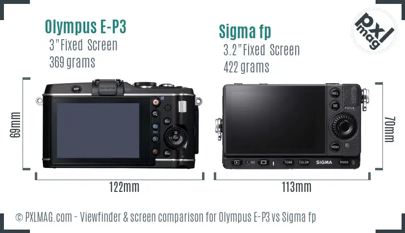 Olympus E-P3 vs Sigma fp Screen and Viewfinder comparison