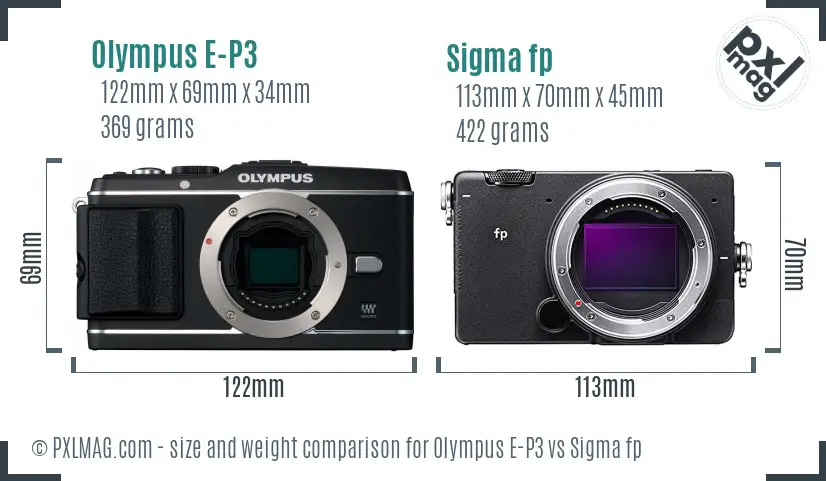Olympus E-P3 vs Sigma fp size comparison