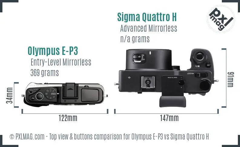 Olympus E-P3 vs Sigma Quattro H top view buttons comparison Olympus E-P3 vs Sigma Quattro H top view buttons comparison