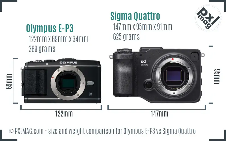 Olympus E-P3 vs Sigma Quattro size comparison