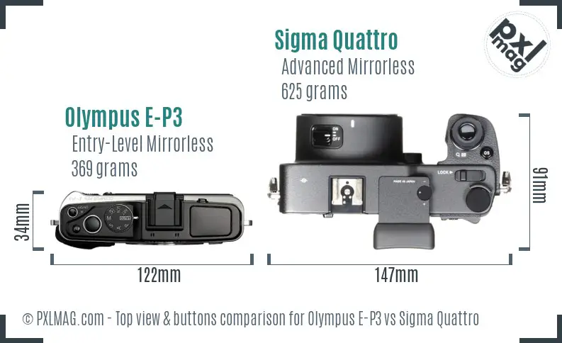 Olympus E-P3 vs Sigma Quattro top view buttons comparison