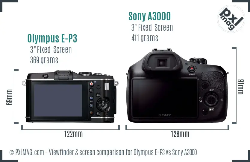 Olympus E-P3 vs Sony A3000 Screen and Viewfinder comparison