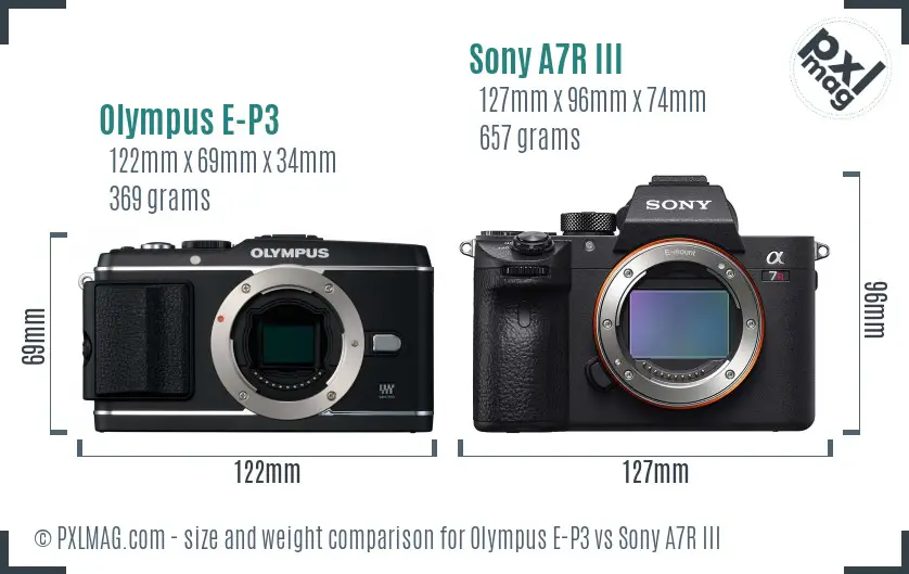 Olympus E-P3 vs Sony A7R III size comparison Olympus E-P3 vs Sony A7R III size comparison
