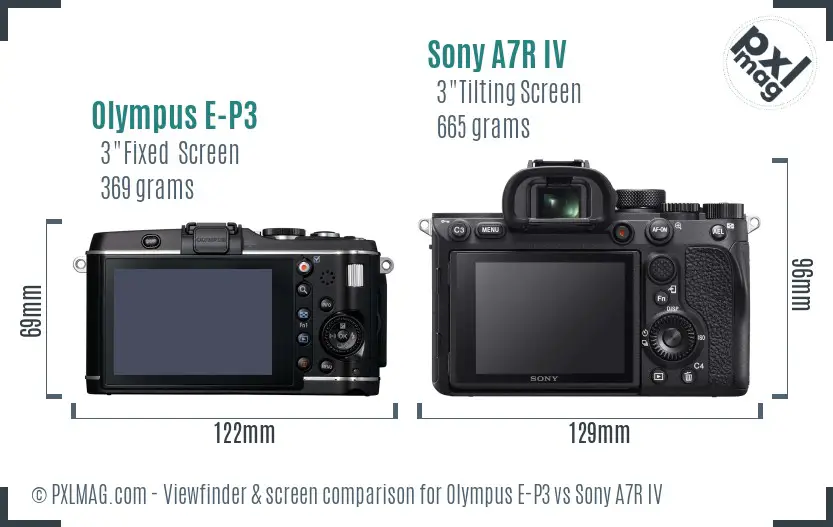 Olympus E-P3 vs Sony A7R IV Screen and Viewfinder comparison