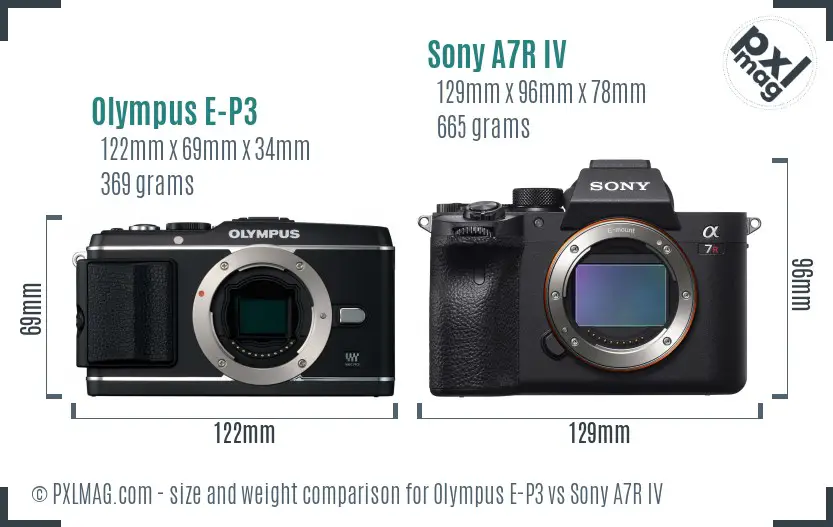 Olympus E-P3 vs Sony A7R IV size comparison