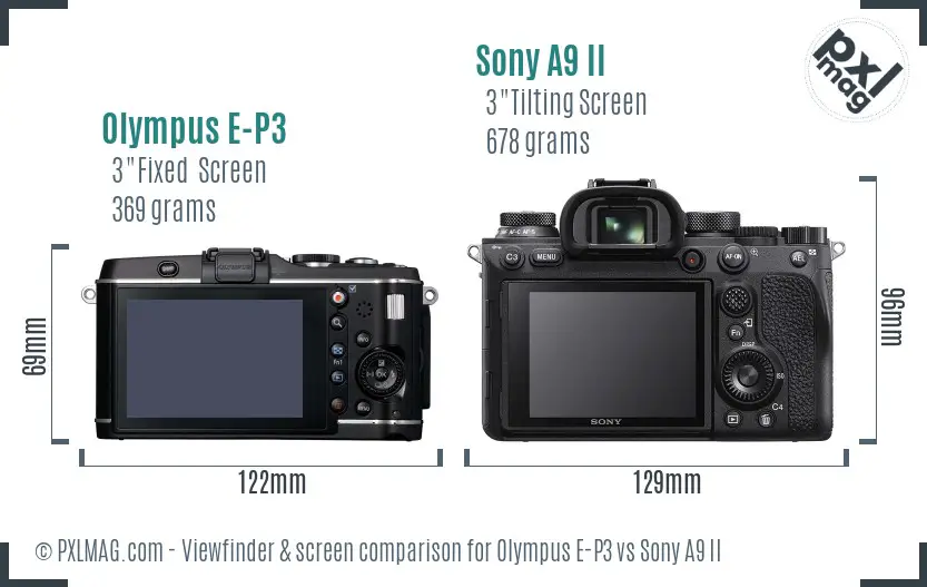 Olympus E-P3 vs Sony A9 II Screen and Viewfinder comparison