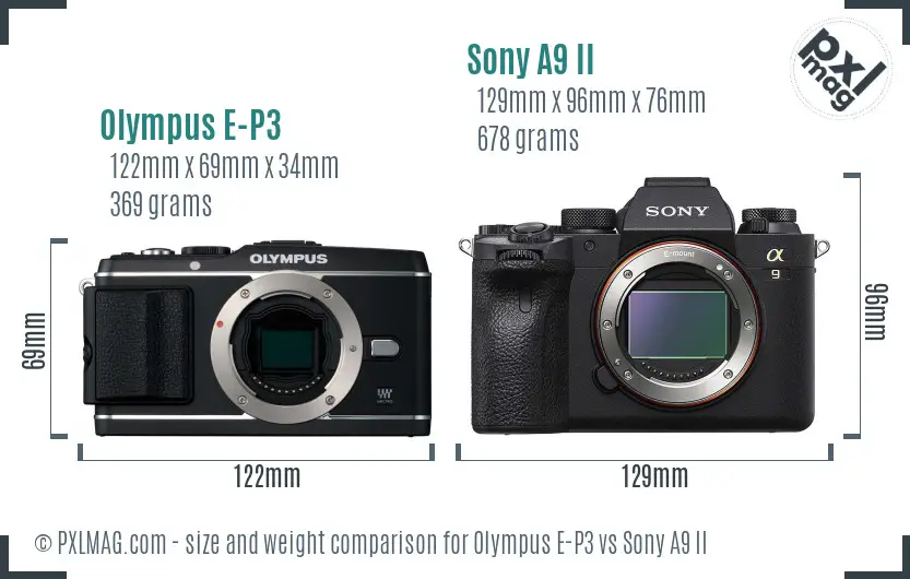 Olympus E-P3 vs Sony A9 II size comparison